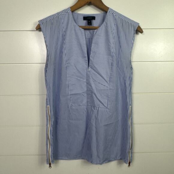 J. Crew Striped Sleeveless Side Zip Top Shirt Blue White sz 00 - Picture 1 of 7